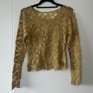 Vintage Hanky Panky gold shimmery lace see through long sleeve top ⭐️